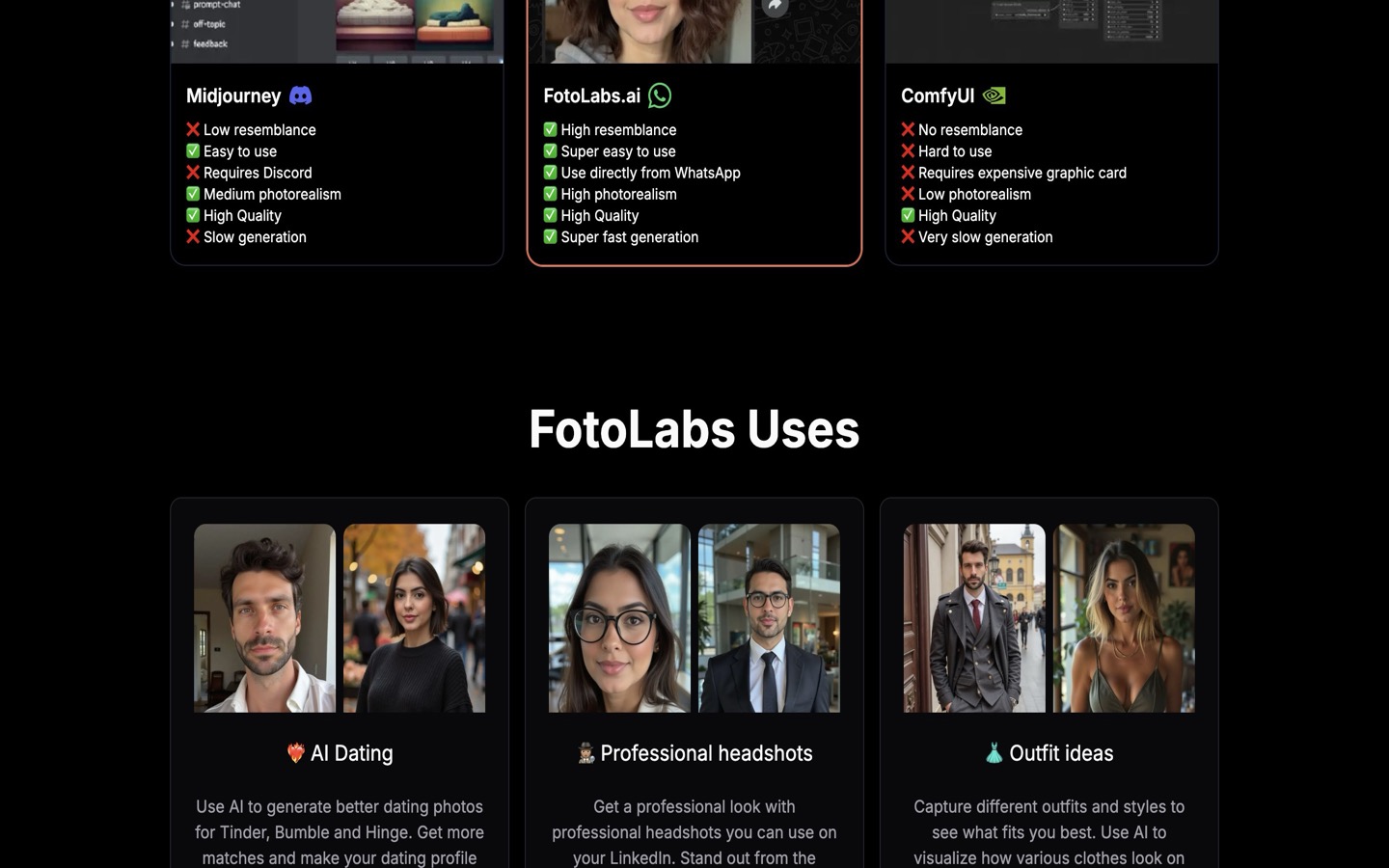 FotoLabs AI marketing site with dark theme