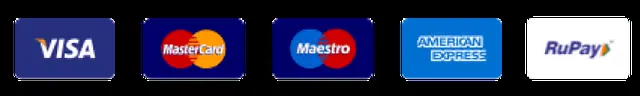 Visa, MasterCard, Maestro, American Express, RuPay accepted